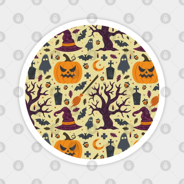 Creepy Pumpkin Halloween Pattern Magnet by Simplulina